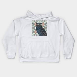 Decorated Great Horned Owl on Modern Pattern Kids Hoodie